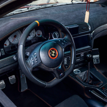 Load image into Gallery viewer, CCExcellent For BMW E39 M5 E46 M3 1998-2005 Custom Real Carbon Fiber Steering Wheel With Orange Stripe Orange Stitching