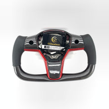 Load image into Gallery viewer, CCexcellent For 2017-2021 Tesla Model 3/Model Y Carbon Fiber Steering Wheel with black perforated leather