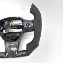 Load image into Gallery viewer, CCexcellent For 2017-2021 Tesla Model 3/Model Y Carbon Fiber Steering Wheel with black perforated leather and white stitching