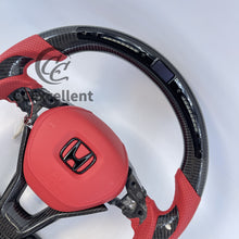 Load image into Gallery viewer, CCExcellent For Honda 10th gen Accord Carbon Fiber Steering Wheel With LED on the top/Red perforated leather/thumb grips/airbag cover