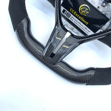Load image into Gallery viewer, CCExcellent For Infiniti Q60 Carbon Fiber Steering Wheel with white Alcantara and black stitching and airbag cover