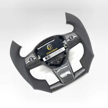 Load image into Gallery viewer, CCexcellent For 2017-2021 Tesla Model 3/Model Y Carbon Fiber Steering Wheel with black perforated leather and white stitching