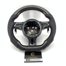 Load image into Gallery viewer, CCexcellent For Porsche Cayman models 2013 2014 2015 2016 carbon fiber steering wheel with black perforated leather sides
