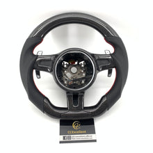 Load image into Gallery viewer, CCexcellent For Porsche Cayman models 2013 2014 2015 2016 carbon fiber steering wheel with gloss black carbon fiber top & bottom & trim