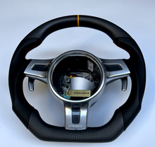 Load image into Gallery viewer, CCexcellent For Porshce Carrera models 2012 2013 2014 2015 2016 carbon fiber steering wheel with black smooth leather sides