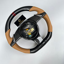 Load image into Gallery viewer, CCexcellent For Porsche Boxster models 2013 2014 2015 2016 carbon steering wheel with brown perforated leather sides