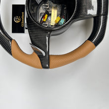 Load image into Gallery viewer, CCexcellent For Porsche Boxster models 2013 2014 2015 2016 carbon fiber wheel with brown perforated leather sides