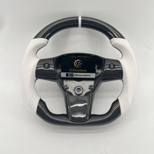 Load image into Gallery viewer, CCexcellent For Tesla Model 3 carbon fiber steering wheel with white perforated leather
