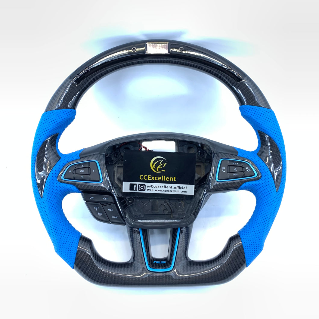 CCExcellent For Ford Focus MK3 RS/ST /EcoSport/Escape/Kuga/C-MAX 2015-2020 Carbon Fiber Steering Wheel With round top and flat bottom shape