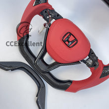 Load image into Gallery viewer, CCExcellent For Honda 10th gen Accord Carbon Fiber Steering Wheel With LED on the top/Red perforated leather/thumb grips/no airbag cover
