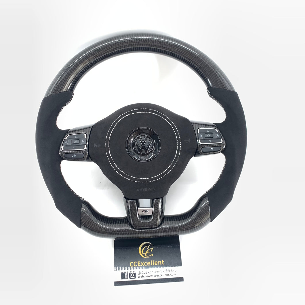 CCExcellent For Volkswagen GTI MK6 Carbon Fiber Steering Wheel With round top and flat bottom shape/ Forged carbon fiber with white flakes
