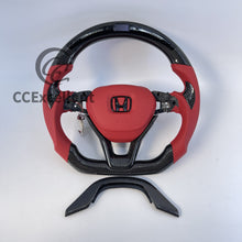 Load image into Gallery viewer, CCExcellent For Honda 10th gen Accord Carbon Fiber Steering Wheel With LED on the top/Red perforated leather/thumb grips/no airbag cover
