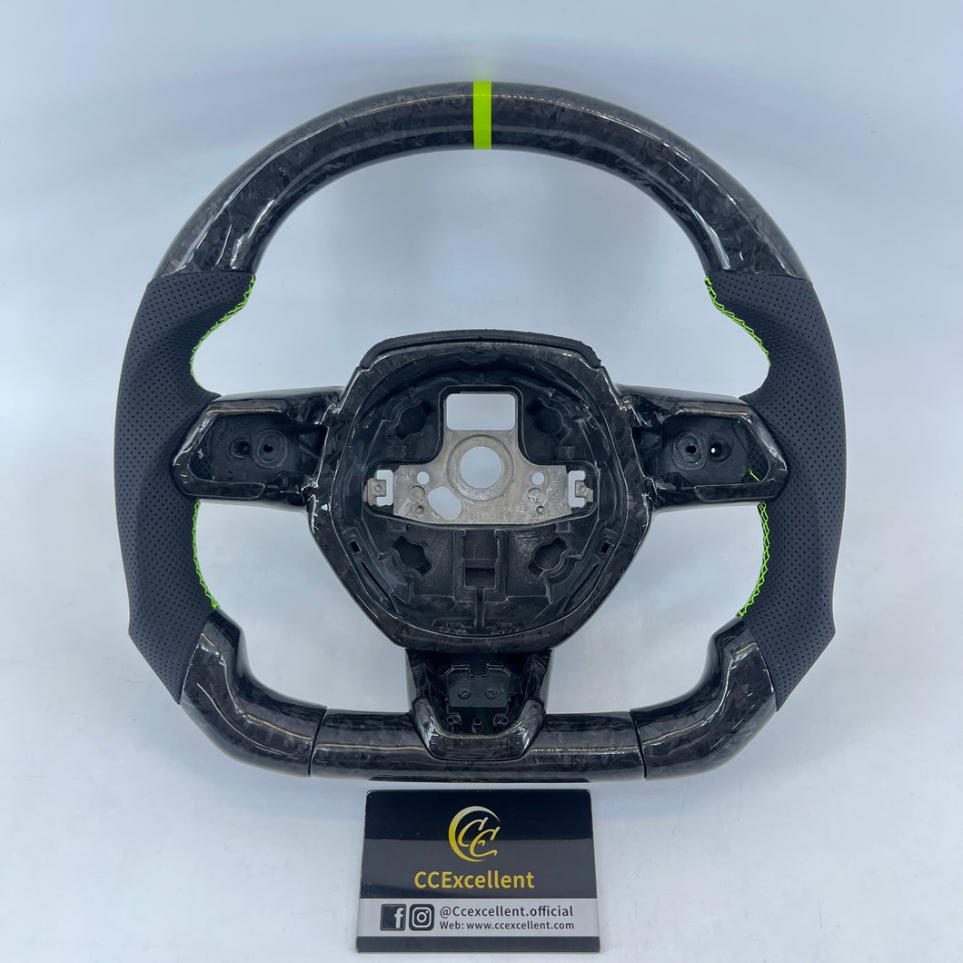 CCexcellent For 2015-2024 Lamborghini Huracan Custom Forged Carbon Fiber Steering Wheel With Green Stripe and Stitching