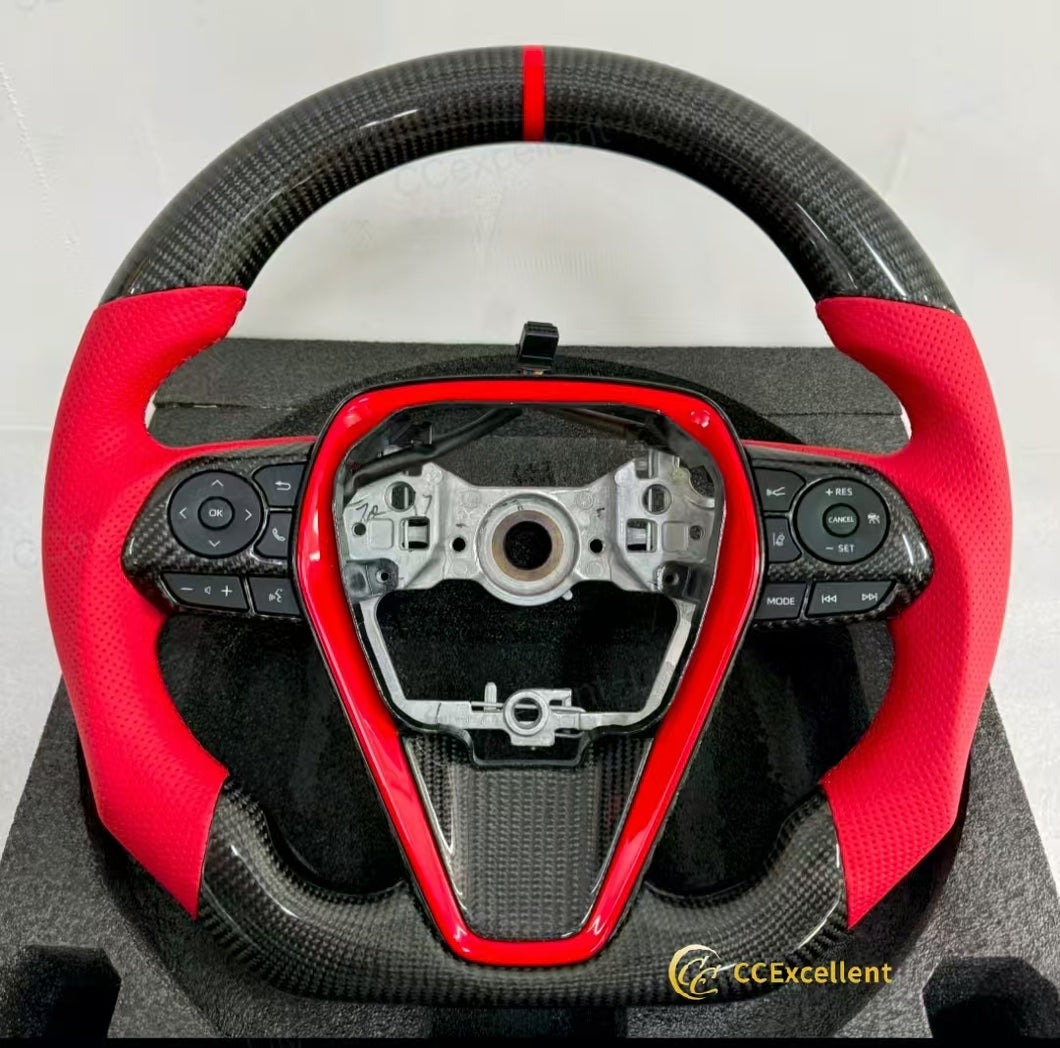 CCexcellent For 2021 Toyota Camry xse carbon fiber steering wheel with red airbag cover