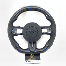 Load image into Gallery viewer, CCExcellent For 2018–2023 Ford Mustang Forged Carbon Fiber Steering Wheel with White Flakes and White Airbag Cover Deposit
