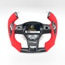 Load image into Gallery viewer, CCExcellent for tesla model3 2017-2020 carbon fiber steering wheel red alcantara

