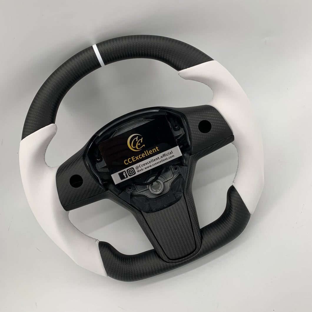 CCExcellent for tesla model3 2017-2020 carbon fiber steering wheel white stripe