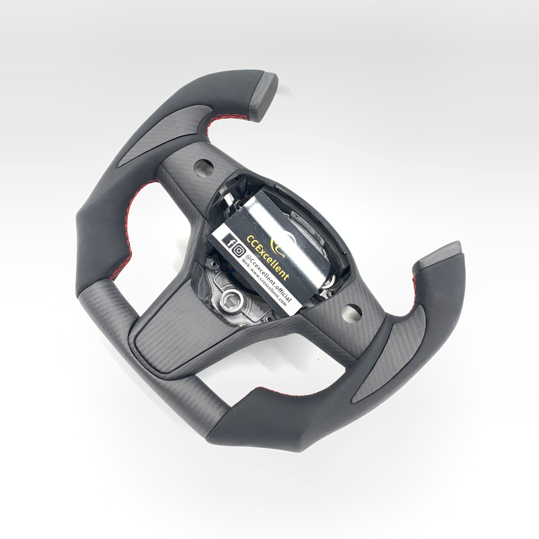 CCExcellent for tesla model3 2017-2020 carbon fiber steering wheel black matte carbon fiber trims