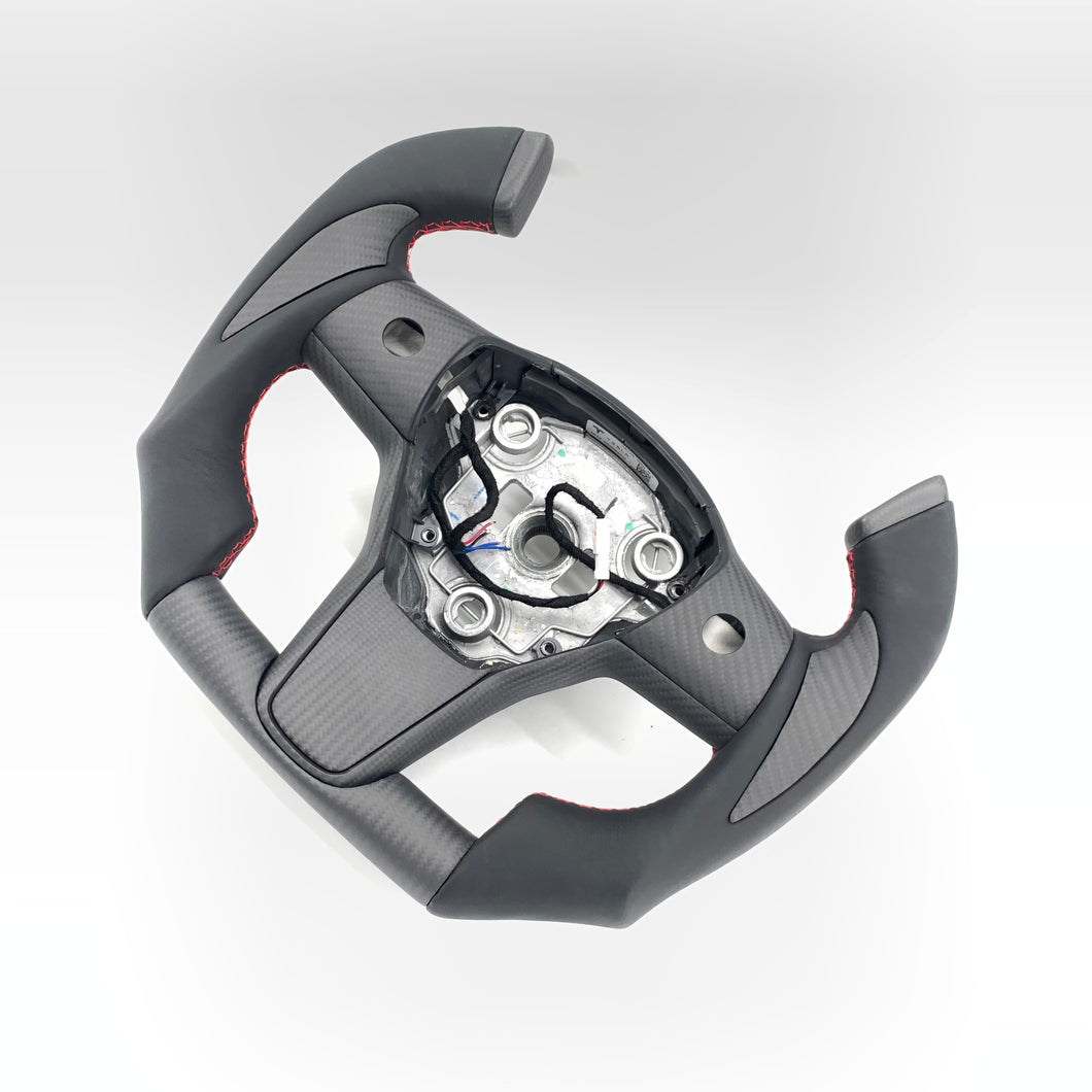 CCExcellent for tesla model3 2017-2020 carbon fiber steering wheel black smooth leather