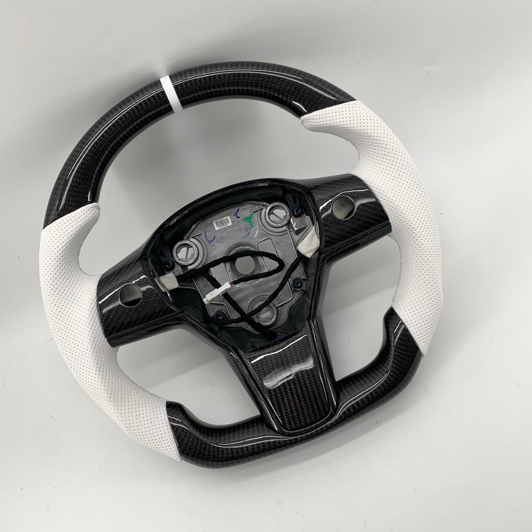 CCExcellent for tesla model3 2017-2020 carbon fiber steering wheel white stripe
