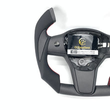 Load image into Gallery viewer, CCExcellent for tesla model3 2017-2020 carbon fiber steering wheel black smooth leather
