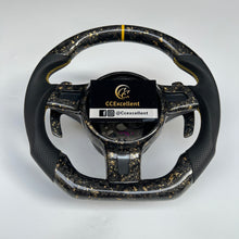 Load image into Gallery viewer, CCexcellent  For Porsche  Carrera models 2012 2013 2014 2015 2016 carbon fiber steering wheel with Gloss forged carbon fiber with golden flakes top &amp; bottom &amp; trim
