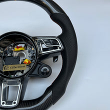 Load image into Gallery viewer, CCexcellent For Porsche Boxster &amp; 718 Boxster Models  2013 2014 2015 2016 2017 2018 2019 2020 2021 2022 2023  carbon fiber steering wheel with black perforated leather sides
