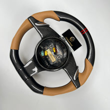 Load image into Gallery viewer, CCexcellent  For Porsche Boxster models 2013 2014 2015 2016 carbon fiber steering wheel with brown perforated leather sides
