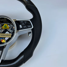 Load image into Gallery viewer, CCexcellent For Porsche 2017 2018 2019 911 Carrera models carbon fiber steering wheel with black perforated leather sides
