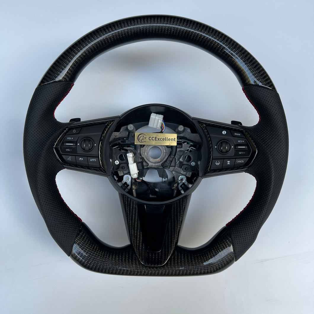 CCexcellent  For Acura RDX 2019 2020 2021 carbon  fiber steering wheel with black perforated leather sides