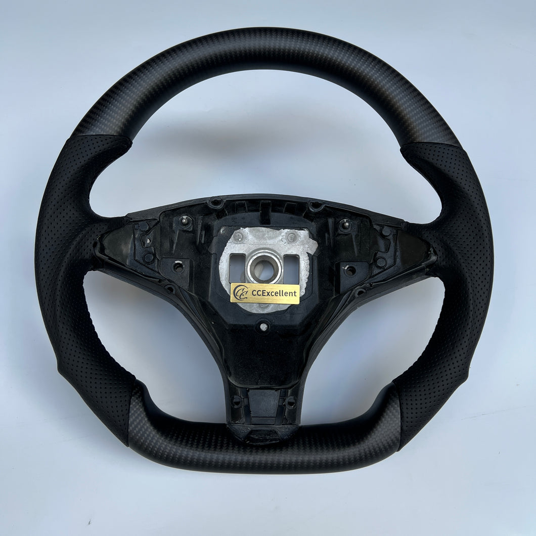 CCexcellent For Tesla Model X carbon fiber steering wheel black perforated leather