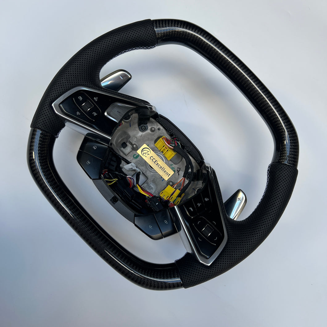 Ccexcellent For Corvette C8 Carbon Fiber Steering Wheel Flat Bottom