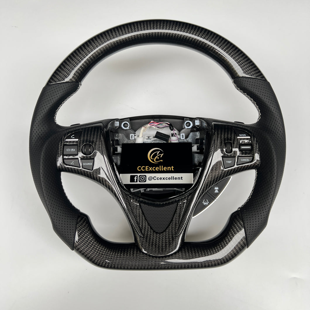 CCexcellent  For Acura MDX 2018 2019 2020 2021 2022 carbon  fiber steering wheel with black perforated leather sides