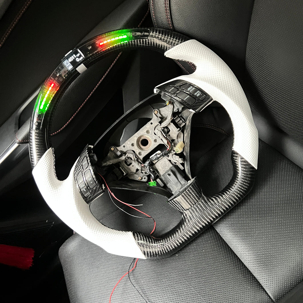 CCexcellent  For Acura TSX 2004 2005 2006 2007 2008 carbon  fiber steering wheel with white perforated leather sides