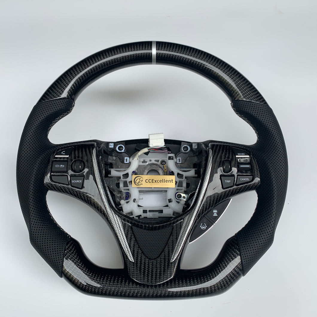 CCexcellent  For Acura MDX 2018 2019 2020 2021 2022 carbon  fiber steering wheel with black perforated leather sides