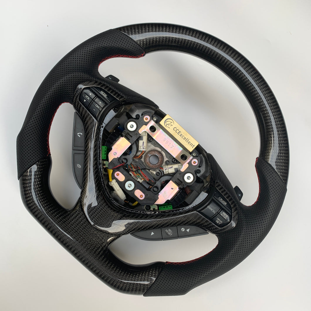 CCexcellent  For Acura TSX 2009 2010 2011 2012 2013 2014 carbon steering wheel with black perforated leather sides