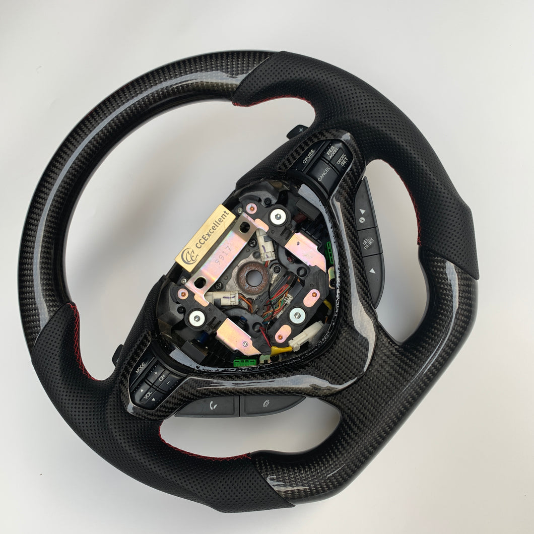 CCexcellent  For Acura TSX 2009 2010 2011 2012 2013 2014 carbon fiber steering wheel with black perforated leather sides