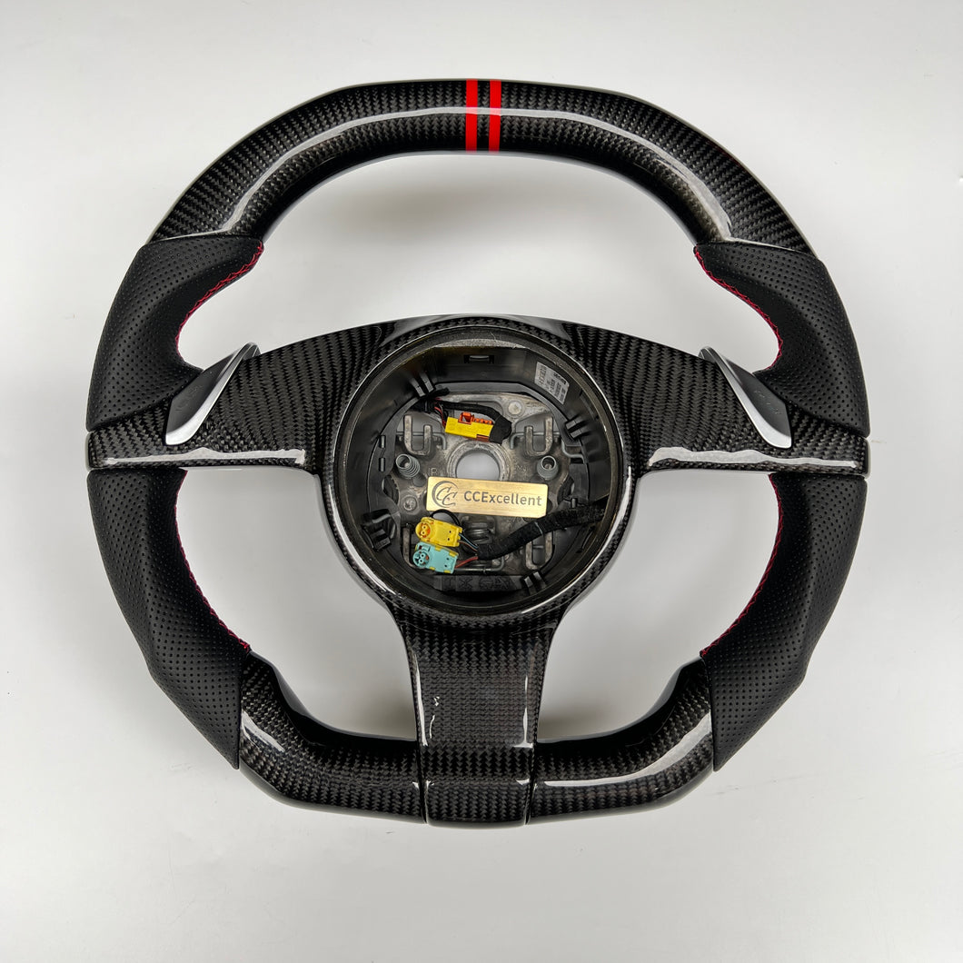 CCexcellent For Porsche Cayman models 2013 2014 2015 2016 carbon fiber steering wheel with black perforated leather sides
