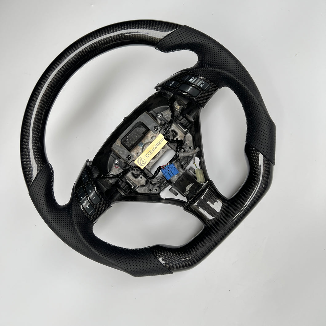 CCexcellent  For Acura TSX 2004 2005 2006 2007 2008  carbon  fiber steering wheel with black perforated leather sides