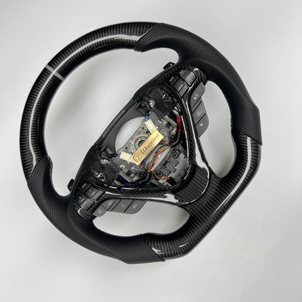 CCexcellent  For Acura TL 2009 2010 2011 2012 2013 2014 carbon fiber steering wheel with black perforated leather sides