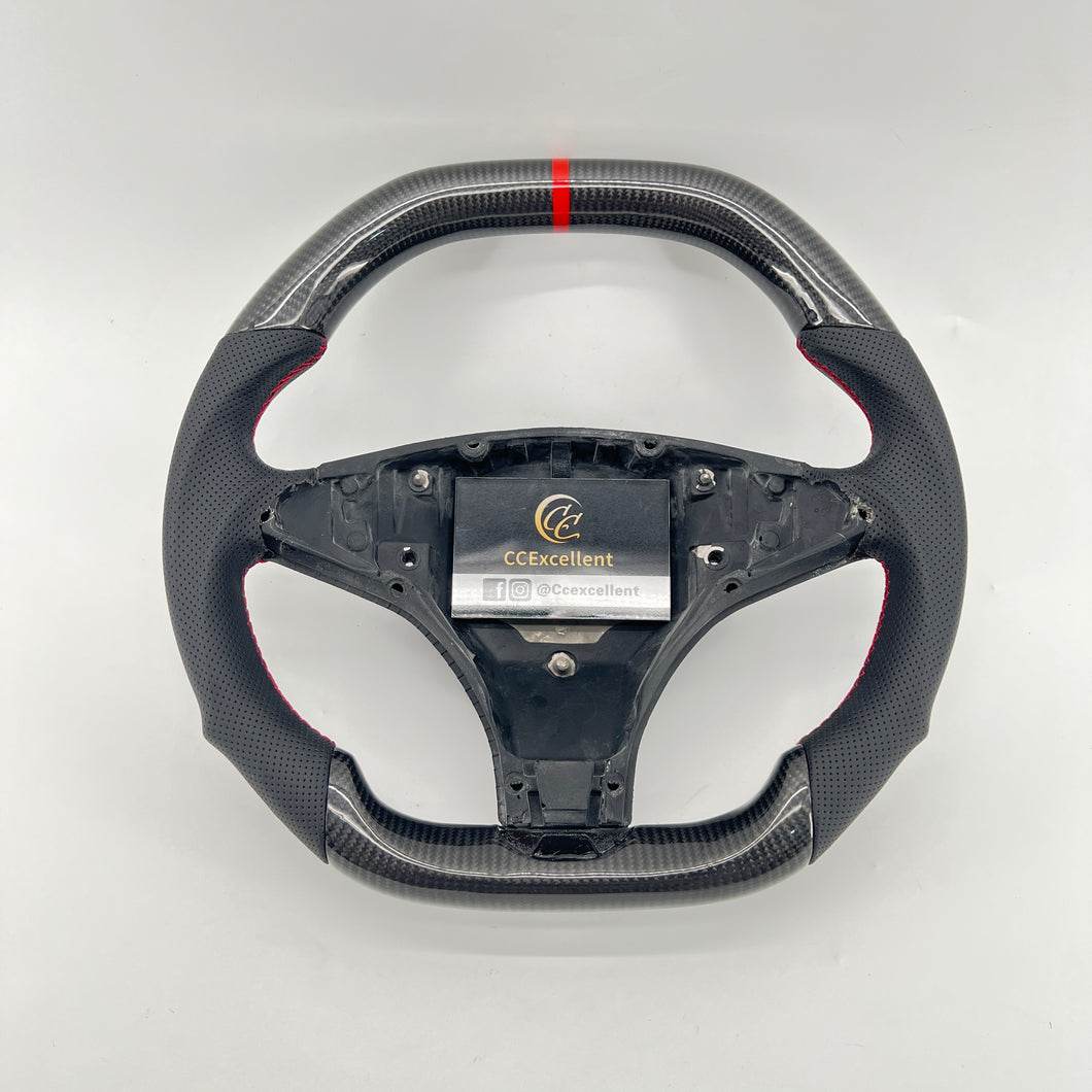 CCexcellent For Tesla Model X carbon fiber steering wheel glossy carbon flat top and flat bottom