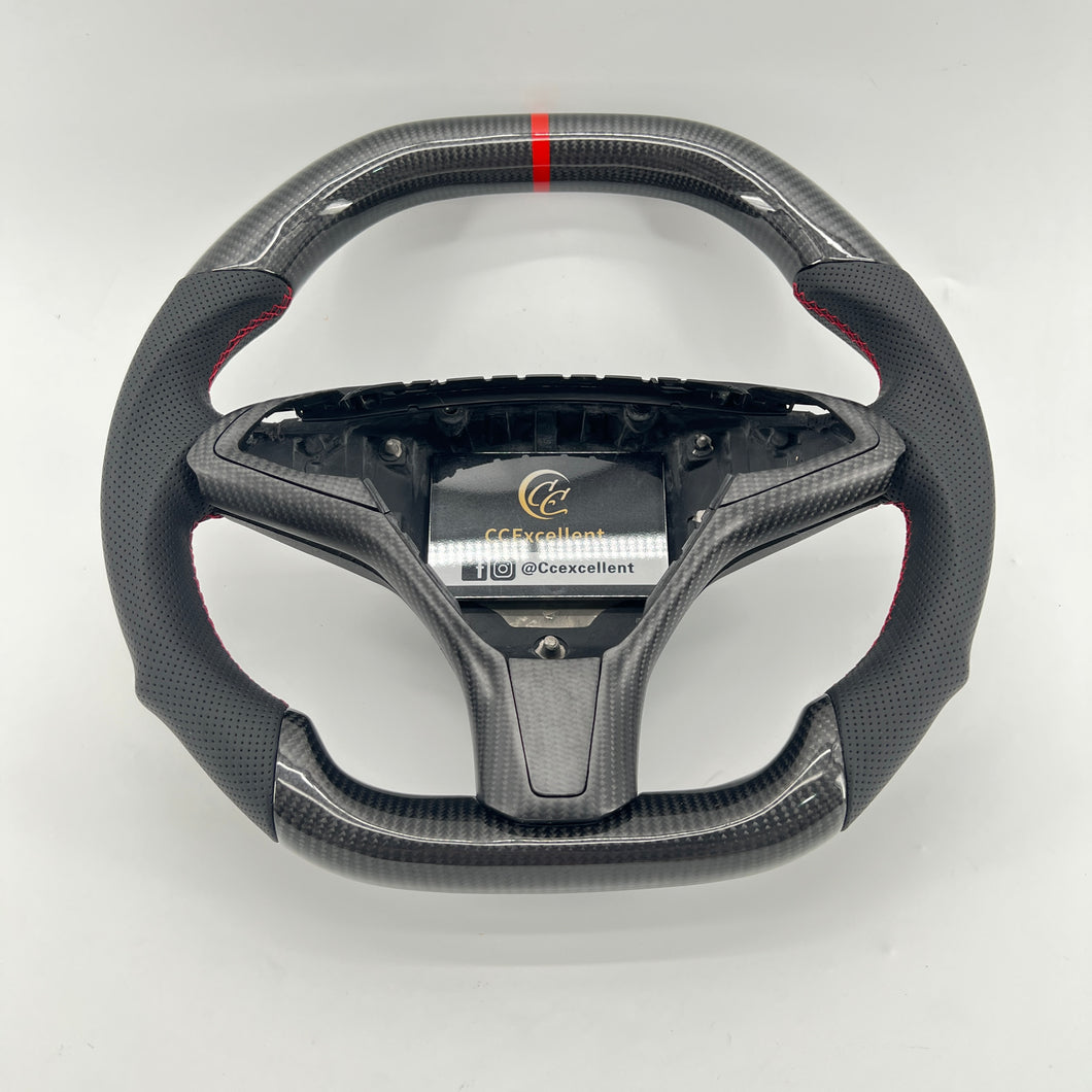 CCExcellent for tesla model s/x 2012-2021 carbon fiber steering wheel red stripe