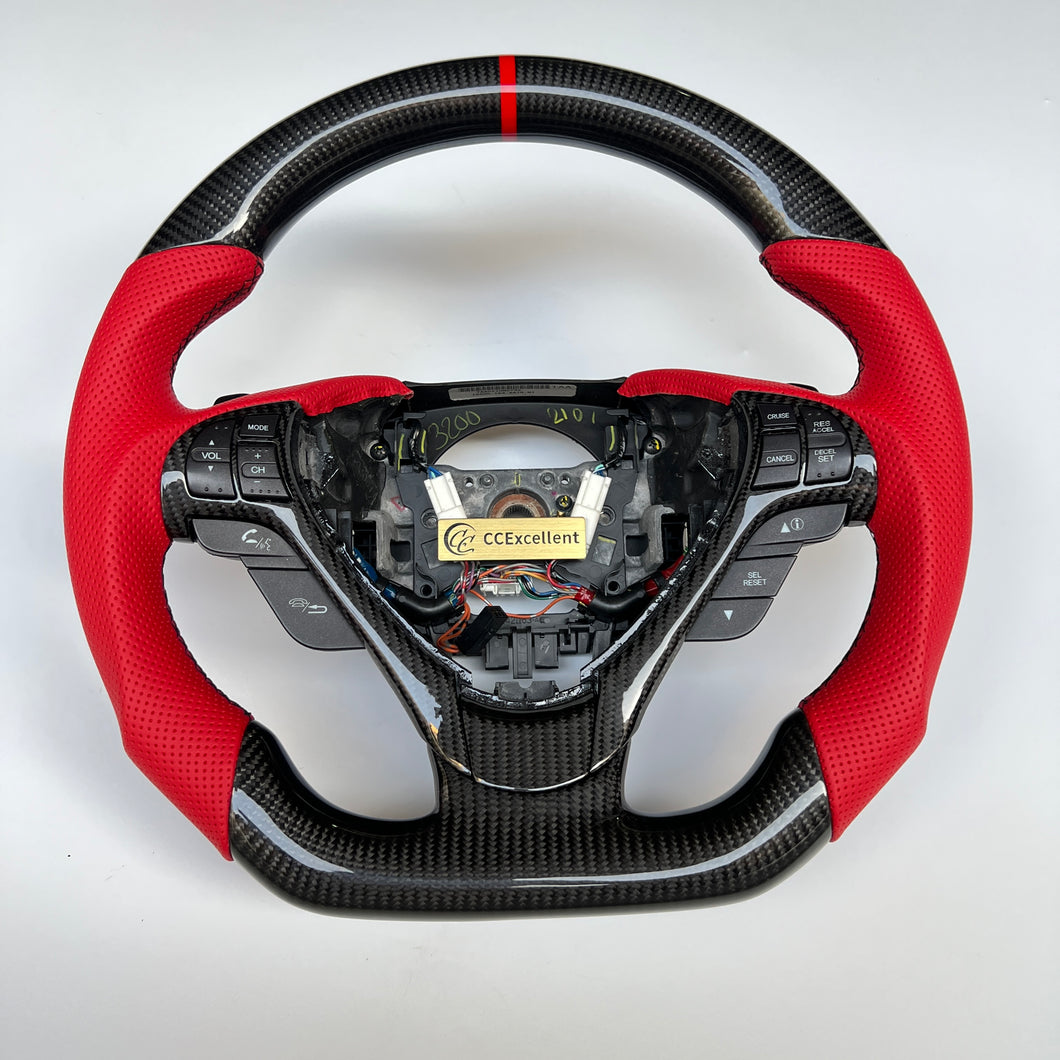 CCexcellent  For Acura TL 2009 2010 2011 2012 2013 2014 carbon fiber steering wheel with red perforated leather sides