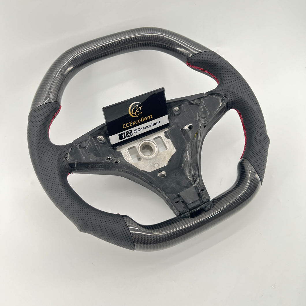 CCExcellent for tesla model s/x 2012-2021 carbon fiber steering wheel red stitching