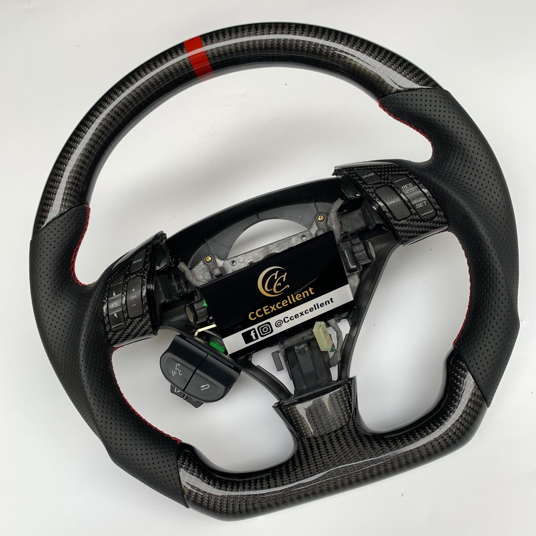 CCexcellent  For Acura TSX 2004 2005 2006 2007 2008 carbon  fiber steering wheel with black perforated leather sides