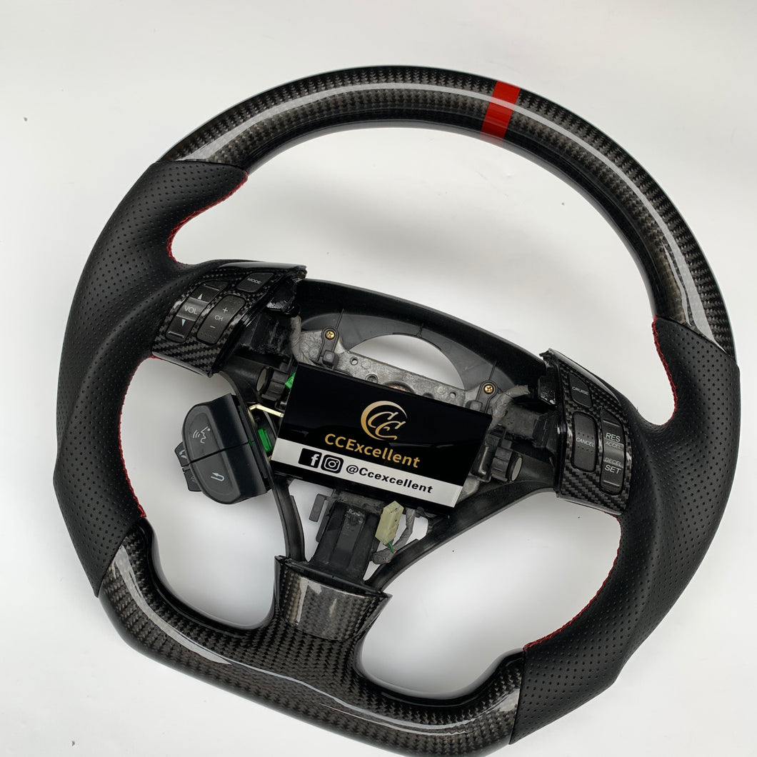 CCexcellent  For Acura TSX 2004 2005 2006 2007 2008 carbon  fiber steering wheel with black perforated leather sides