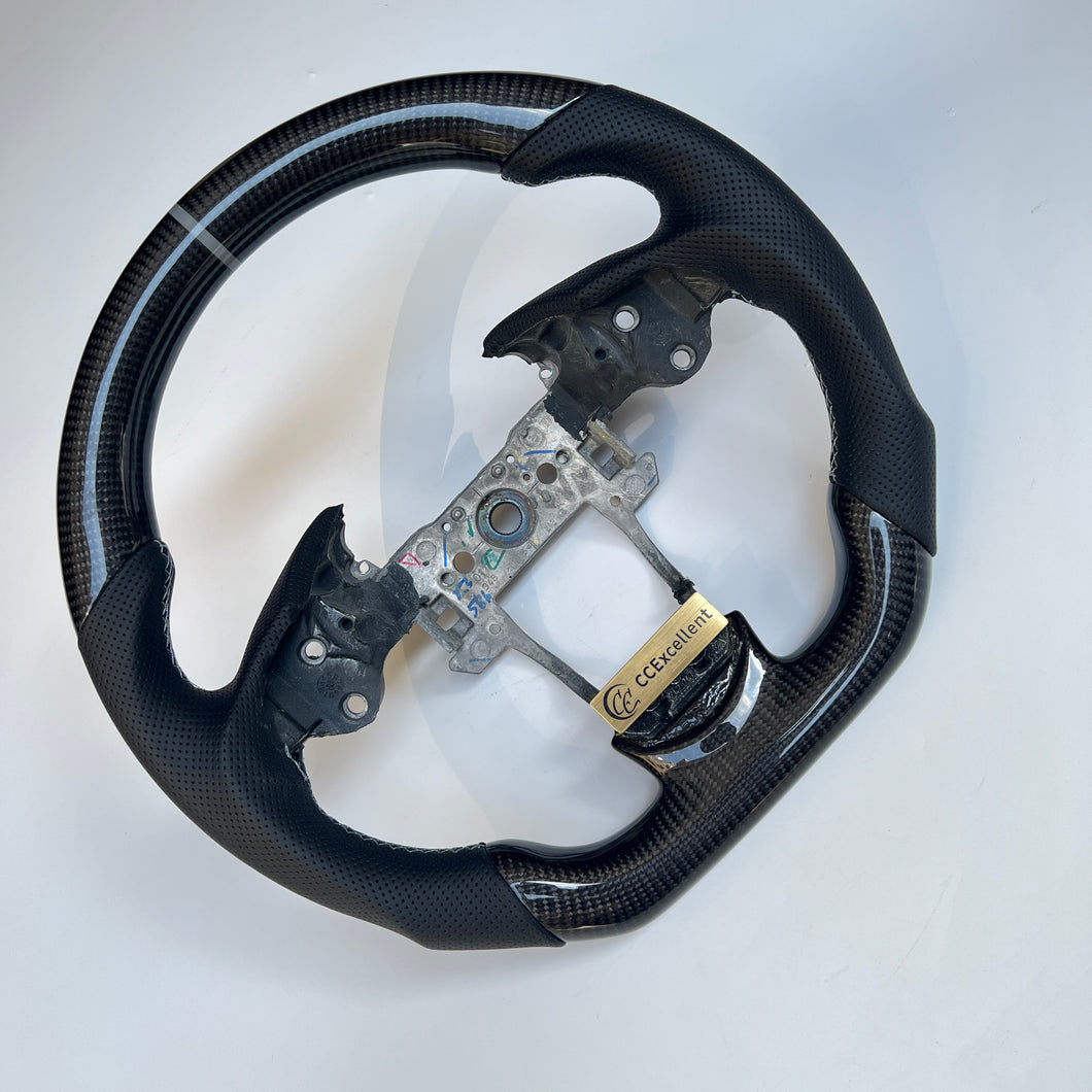 CCexcellent  For Acura ZDX 2009 2010 2011 2012 carbon  fiber steering wheel with black perforated leather sides