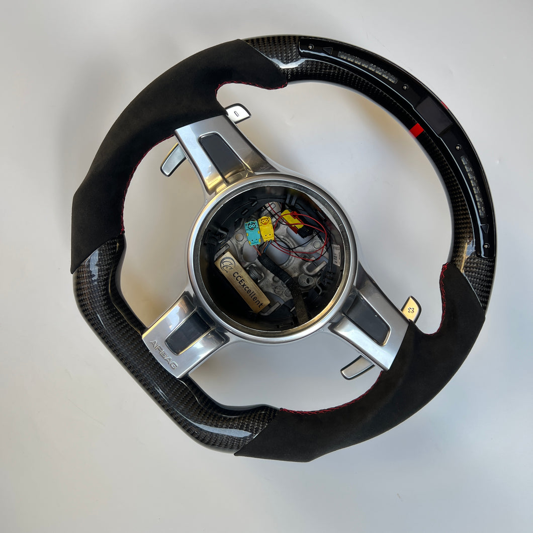 CCexcellent  For Porsche  Panamera  2009 2010 2011 2012 2013 2014 2015 2016  carbon fiber steering wheel with black Italian alcantara sides