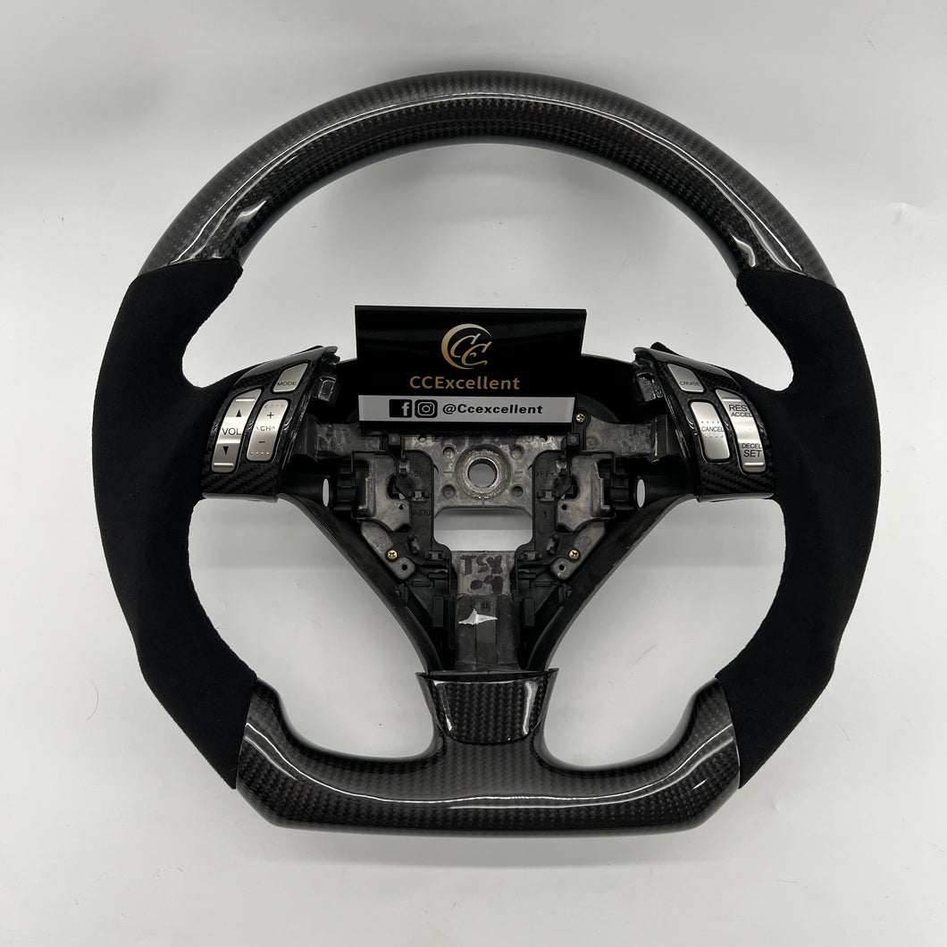 CCexcellent  For Acura TSX 2004 2005 2006 2007 2008  carbon  fiber steering wheel with black Italian alcantara sides