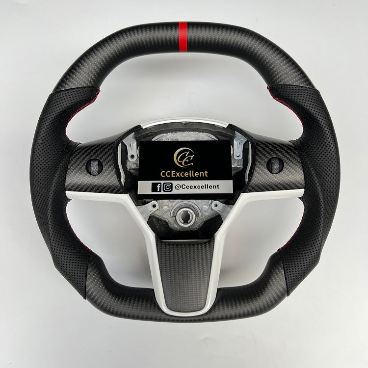 CCexcellent For Tesla Model Y 2017-2021 carbon fiber steering wheel flat top flat bottom
